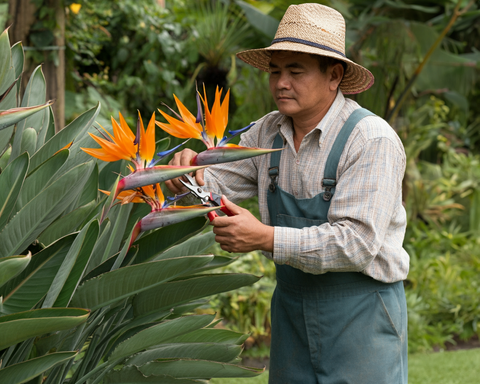 Gardener pruning a plant