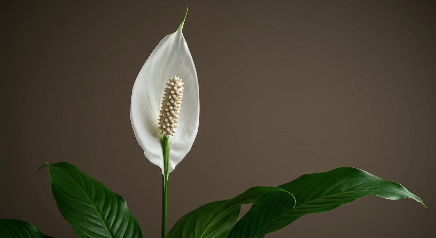 10 Best Indoor Flowering Plants That Bloom All Year 3 An elegant Peace Lily with dark green leaves and iconic white spathe flowers.