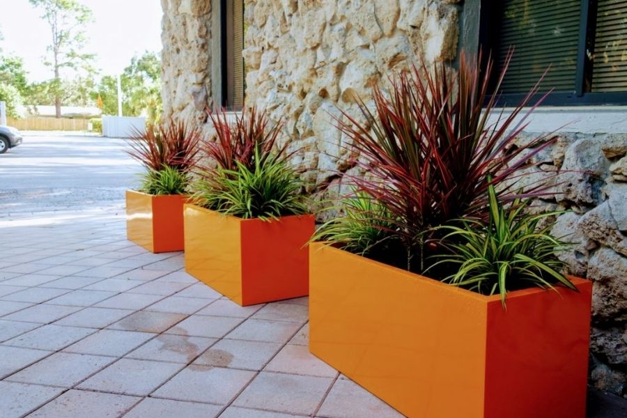 Fiberglass planter is good for cold weather